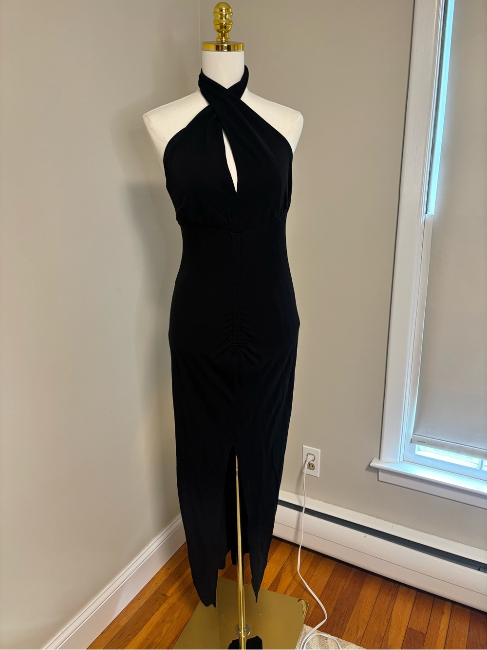 IRO Paris Black Halter Ruched Cutout Maxi Dress Size M